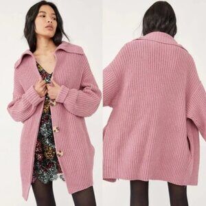 Free People Swim Too Deep Oversized Sweater Cardigan in Pink Size M